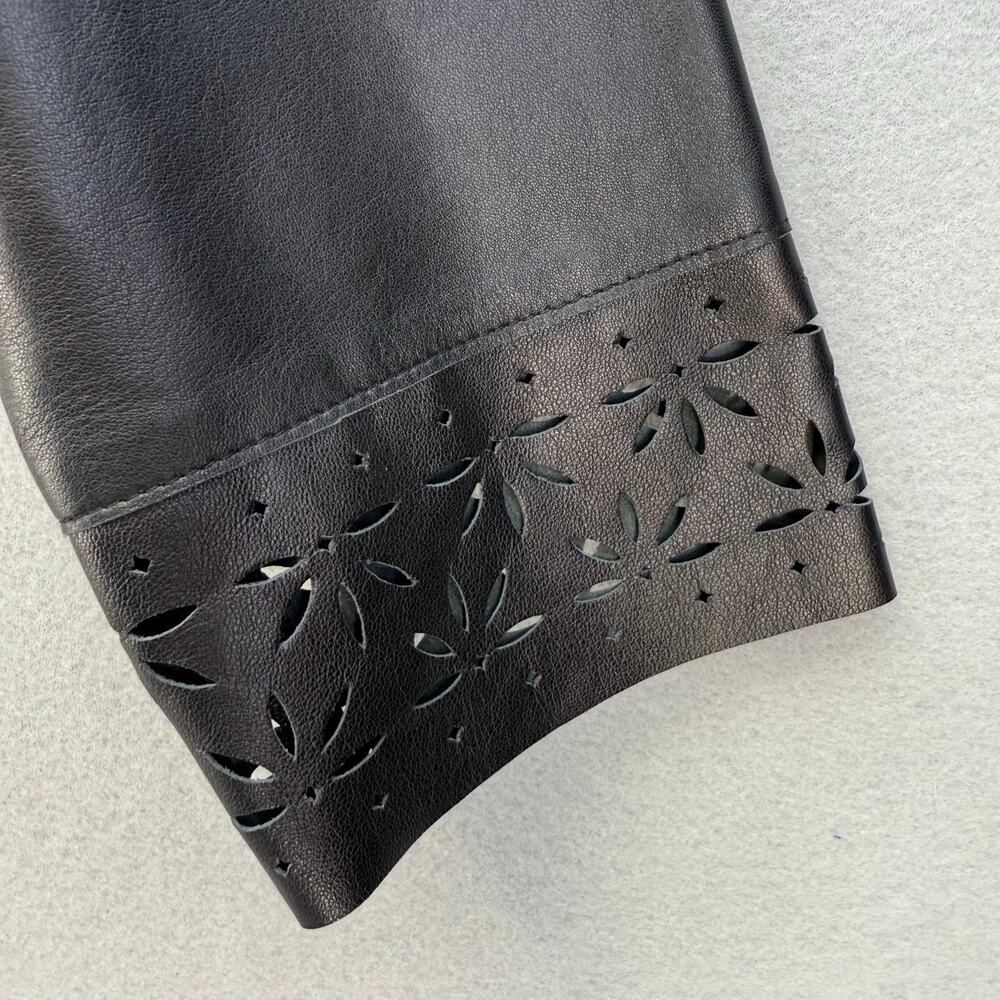 Doncaster Leather Jacket Women's 10 Black Open Leather Laser Cut Trim Lined EUC - Picture 4 of 12